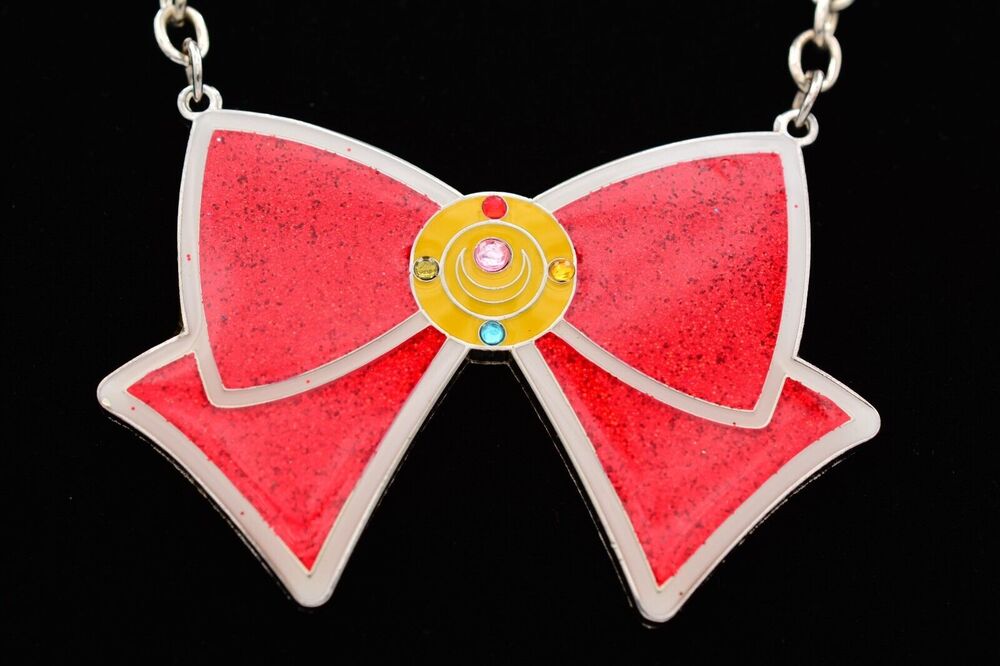 Official Sailor Moon Bow Necklace Anime Costume Red Glitter Halloween Bin4A